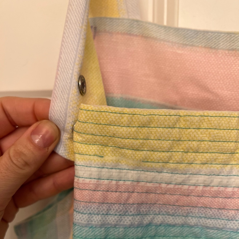 Vintage Cotton Blend Night Dress in Rainbow Pastel Stripes, Medium - Picture 3 of 8